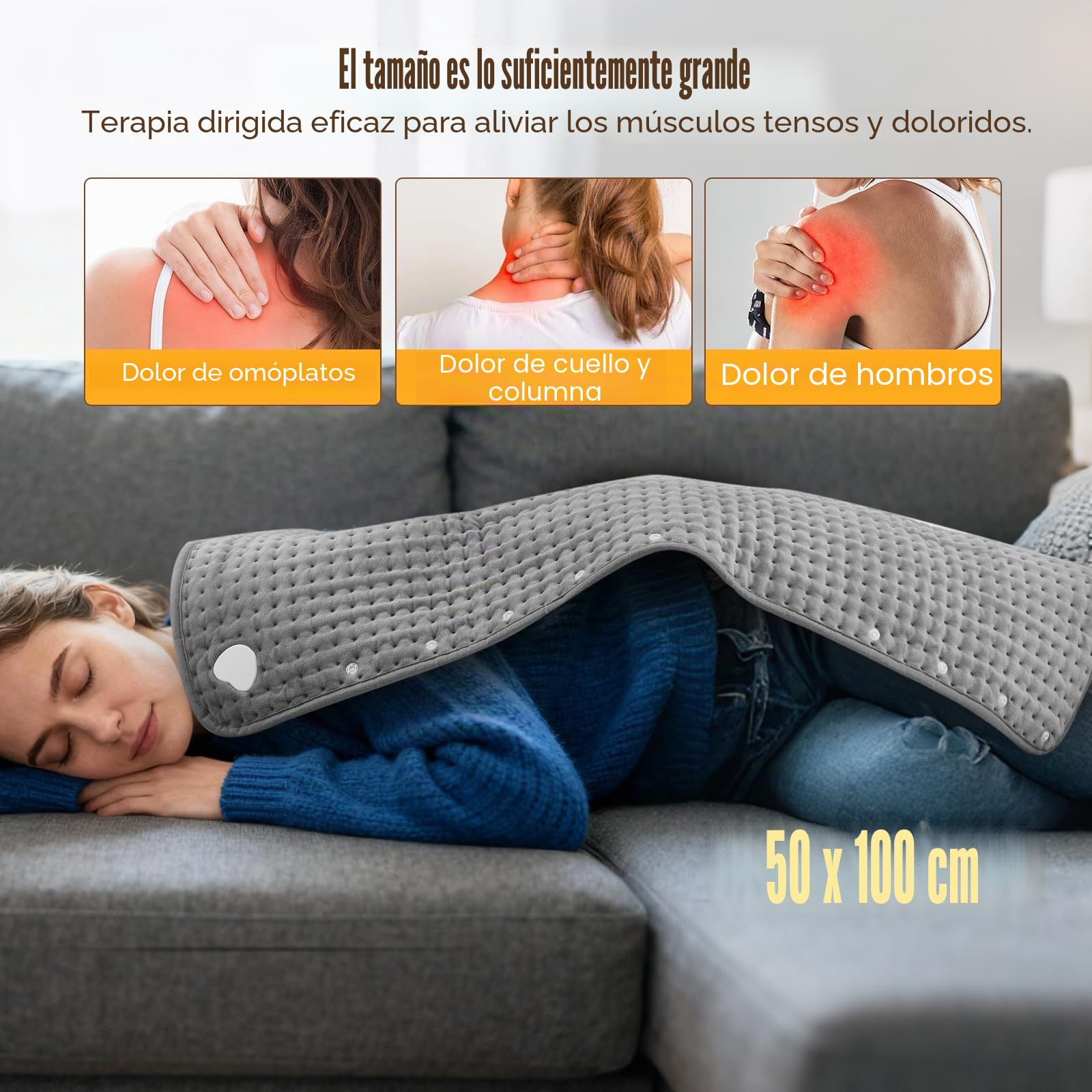 Almohadilla térmica eléctrica 100x50cm, calentador de pies 2 en 1 - Almohadilla térmica extragrande para aliviar el dolor de espalda y abdomen-Con temperaturas y temporizador, lavable-hogar y oficina