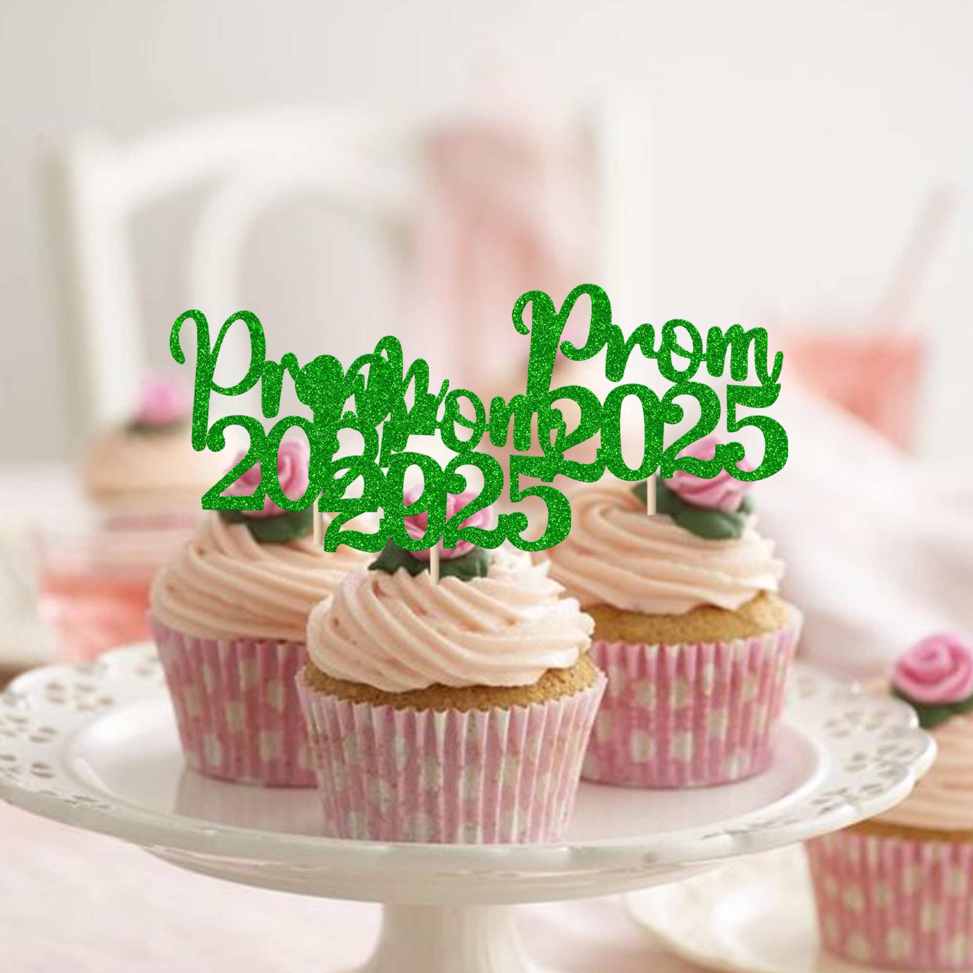 SYKYCTCY 24 Pack Prom 2026 Graduation Cupcake Toppers Glitter 2026 Prom College Cupcake Picks for Congrats 2026 Graduation Class of 2026 Theme School Party Cake Decoration Supplies Green - Image 3