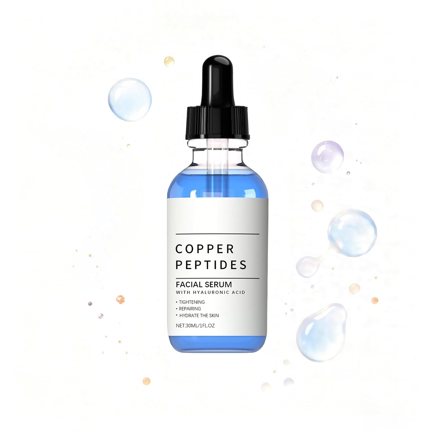 Blue Copper Peptide Serum for face,Copper Tripeptide Serum with Hyaluronic Acid & Arginine, Anti-Aging Tightening Barrier Repair for Sensitive, Early Aging & Mature Skin 1oz