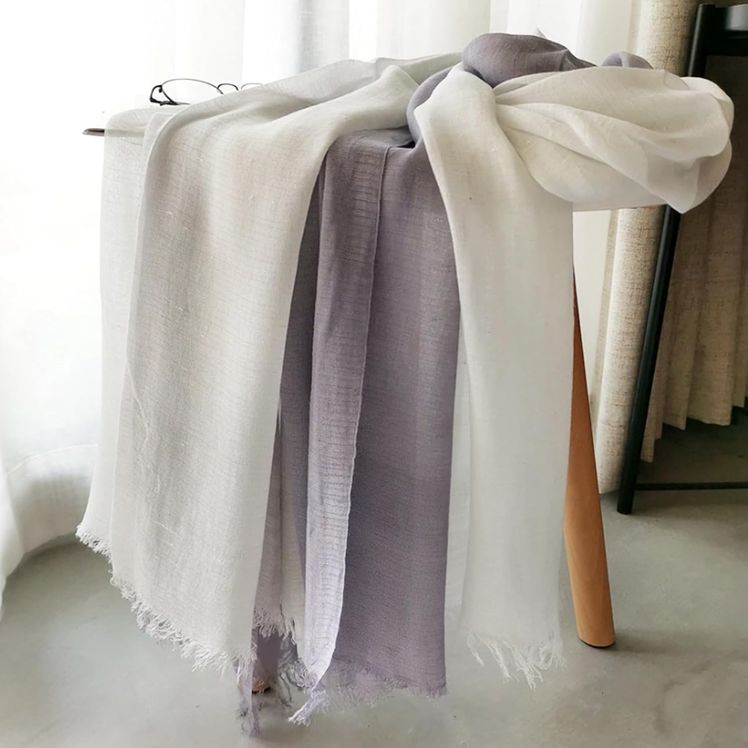 Cotton Linen Fashion Scarf,Gradient Two-tone Four Season Scarf Shawl Beach Gauze,Long Lightweight Travel scarf 75"×35" - Image 2