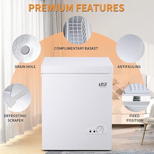 Miniatura 3 de Krib Bling - Congelador compacto de 3.5 pies cúbicos con cesta extraíble, congelador independiente con puerta superior abierta con ajuste de