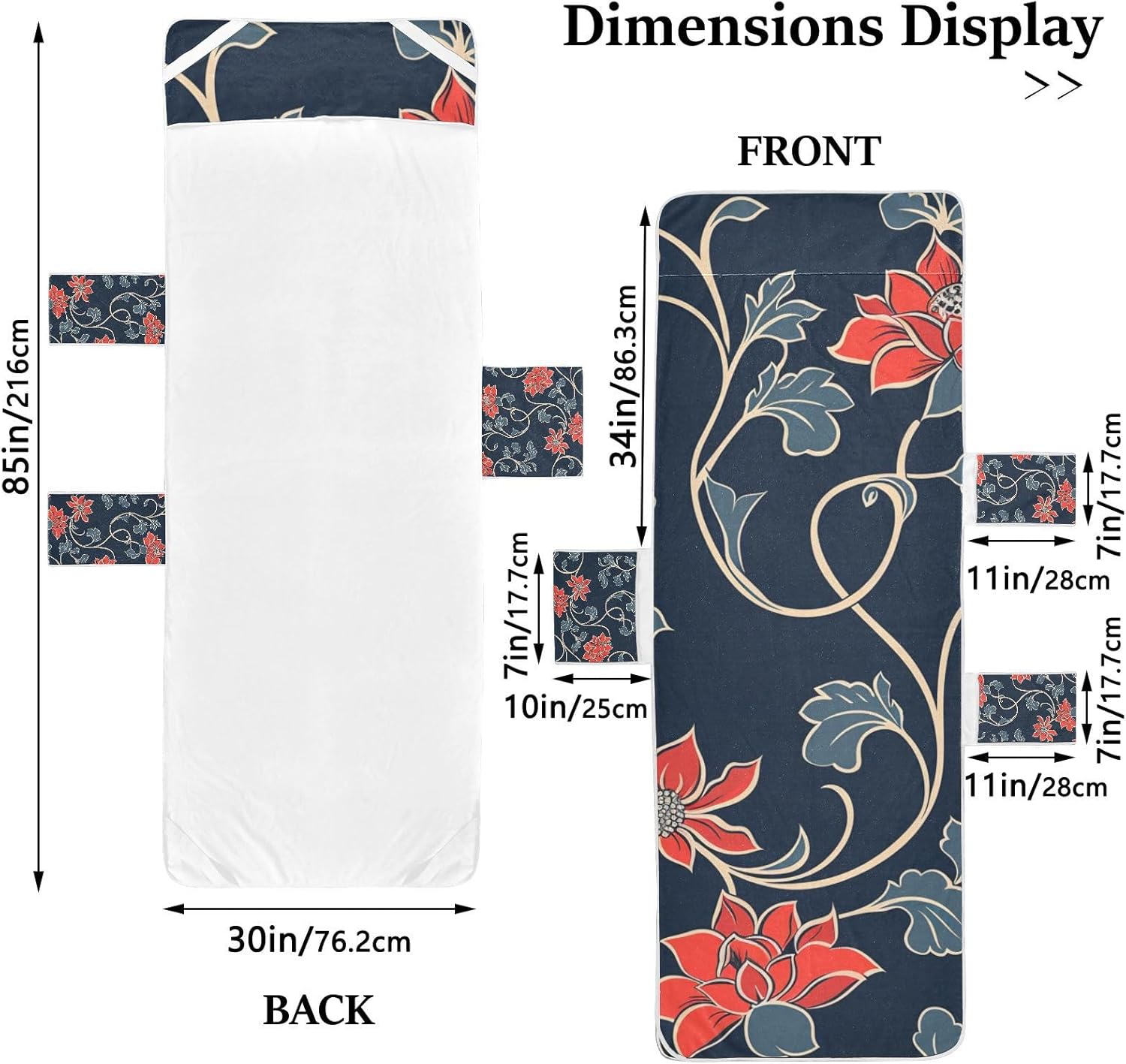 Red Traditional Floral Design Patio Chaise Lounge Chair Cover Microfiber Soft Beach Chair Cover with Windproof Straps for Outdoor Sunbathing Trips, 85" X 30"