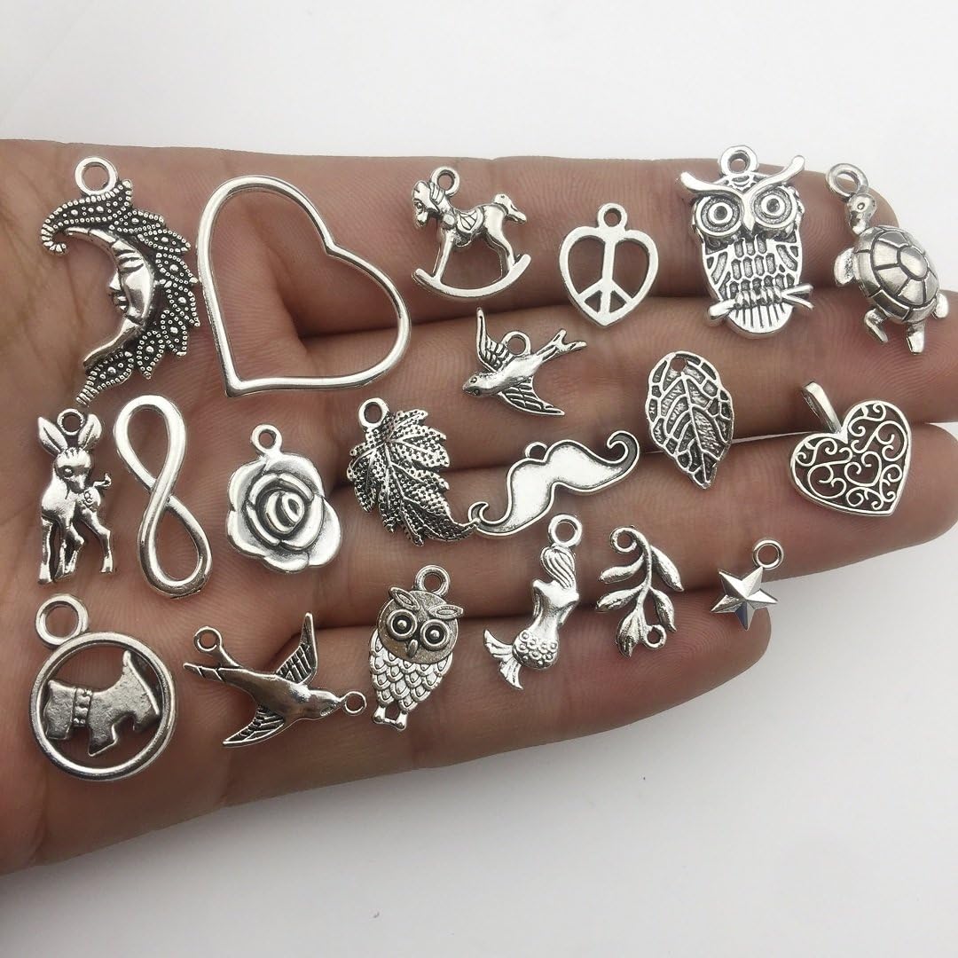 100g (About 100pcs) Craft Supplies Small Antique Silver Charms Pendants for Crafting, Jewelry Findings Making Accessory for DIY Necklace Bracelet (M097)