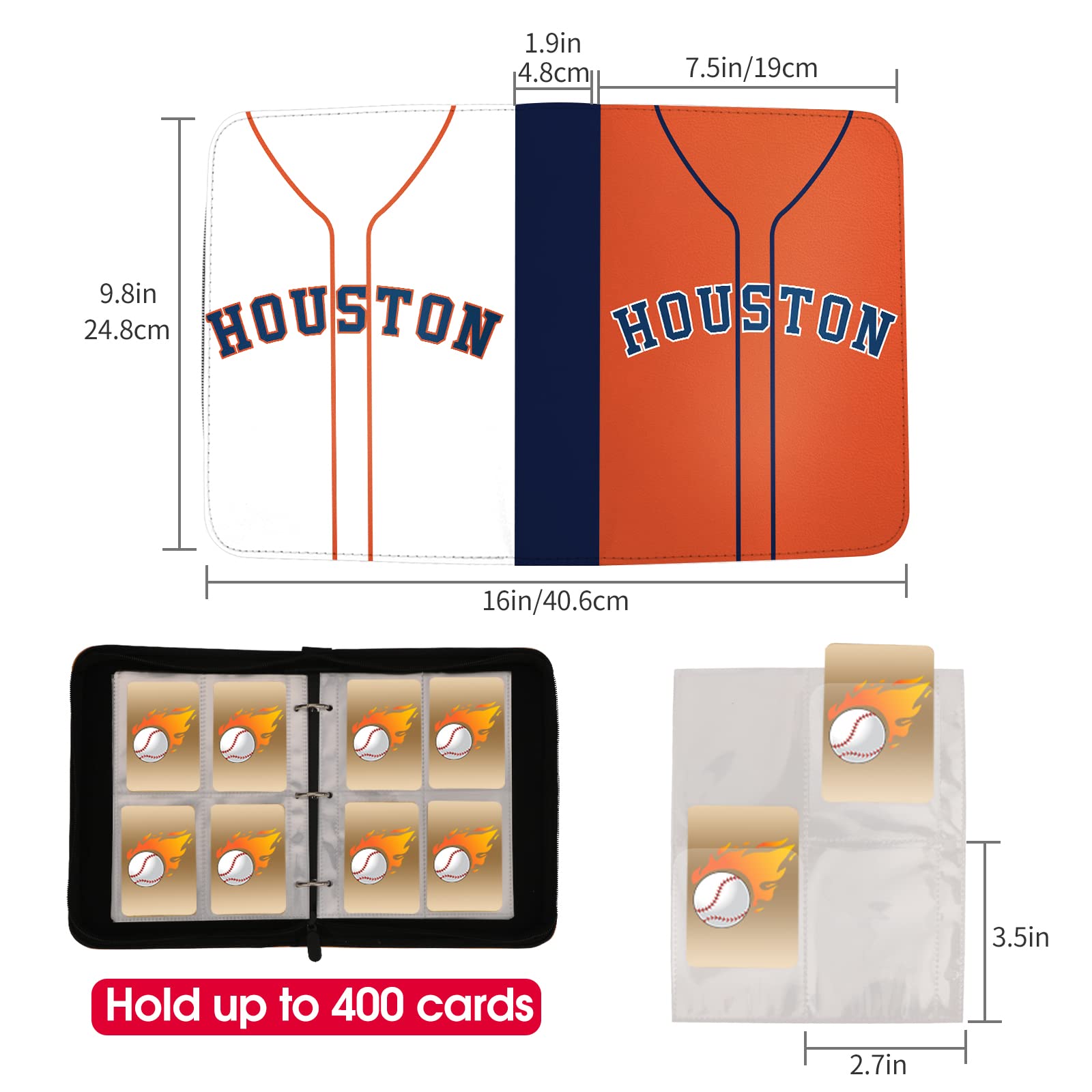 XSDTKR400 Baseball-Kartenbinder mit Ärmeln, 400 Taschen, Baseball-Kartenhalter für Sammelkarten, Baseball-Sammler-Album, New York, Sportkarte, 3-Ringbuch, Aufbewahrungsbuch, Ordner für Kinder