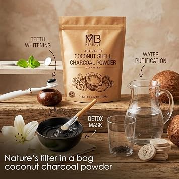 MB Herbals Activated Charcoal Powder from Coconut Shell 3.5 oz (100 Gram) For External Use Only | For ToothPowder Face Packs and Masks | Soap Making | Do not Injest