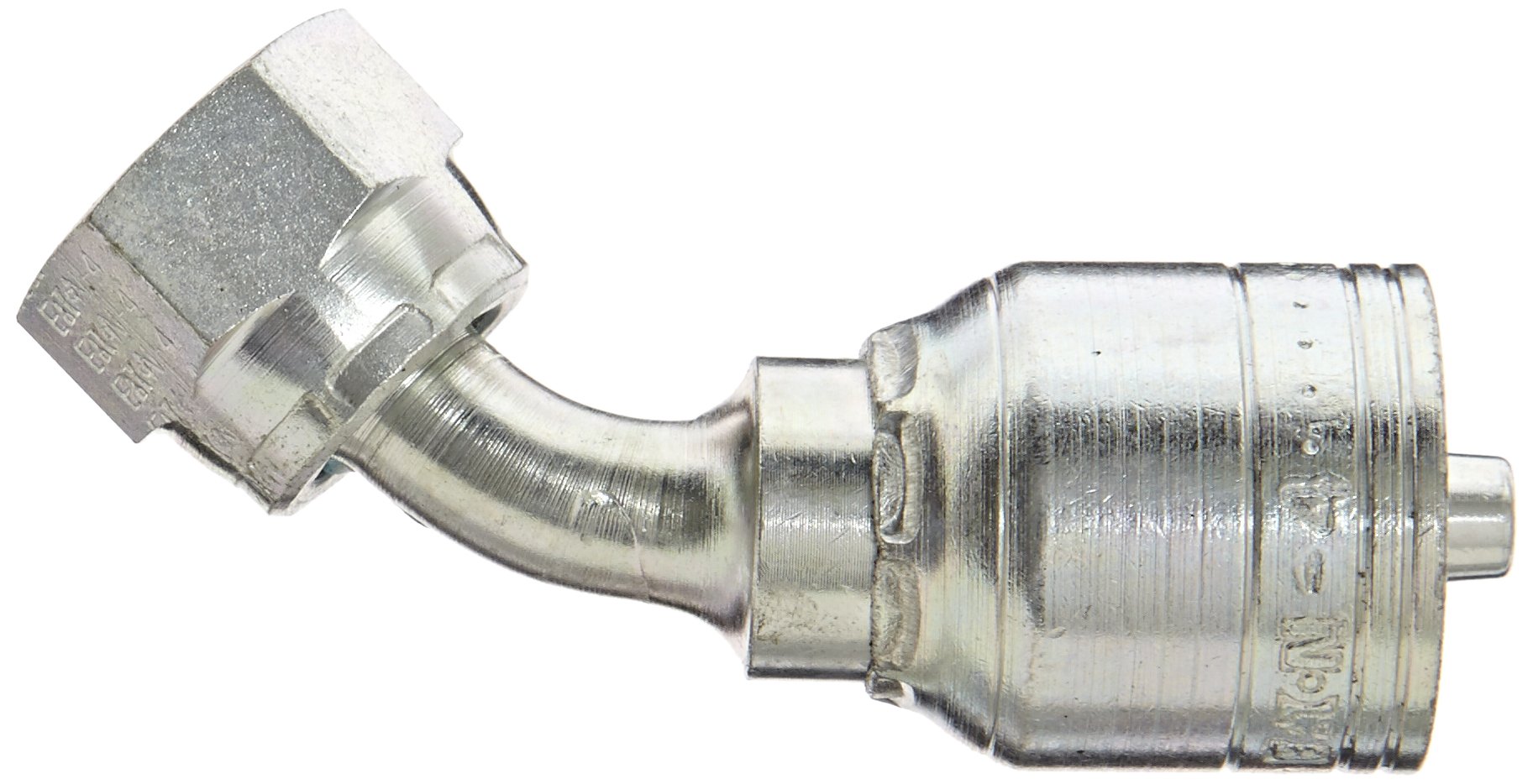 Aeroquip 1AA4FRA4 Carbon Steel Global TTC (Thru the Cover) Crimp Hose Fitting Female ORS Swivel, 45 Degree Elbow, 1/4