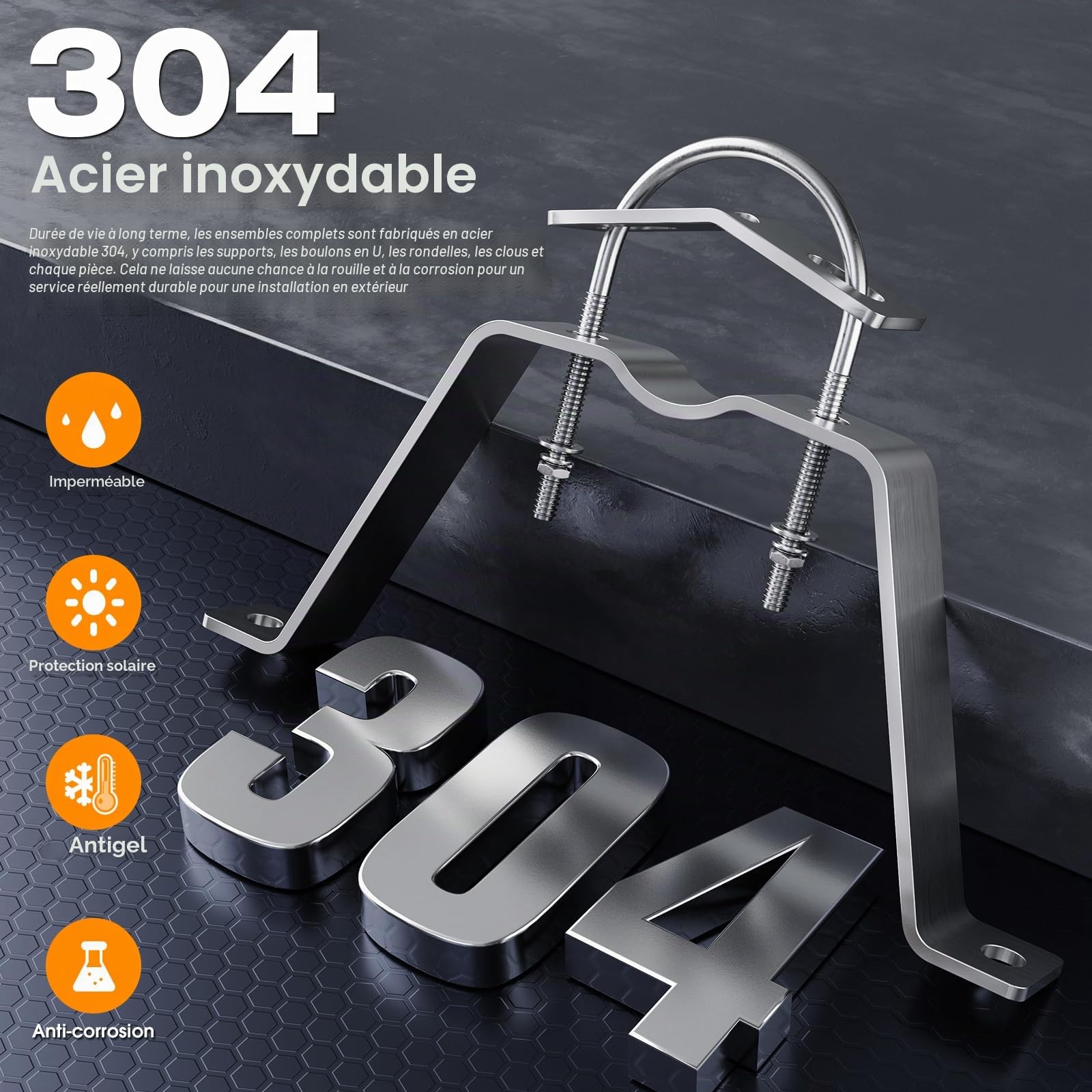 SS304 Support mural HQ 10 cm – Attache de pôles ou pôles jusqu'à 50 mm pour satellite Bowl/antenne radio DVB-T2/antenne LTE/parasol/pare-soleil