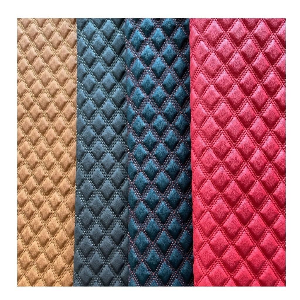 Tessuto in Ecopelle Tessuto Trapuntato in Pelle con Cuciture A Diamante Imbottito in Lino Ovatta in Ecopelle Tessuto per Tappezzeria per Veicoli Interni(Oranje,1.6X3m)