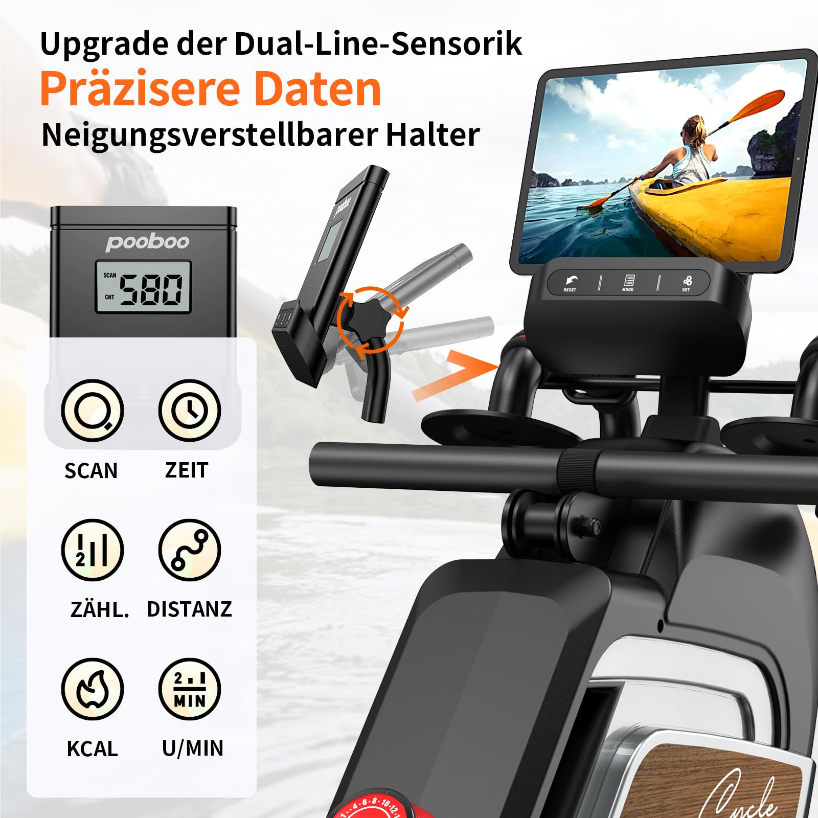 pooboo Magnetisches Rudergerät, Rudergerät für Zuhause mit Kombinationskraftübung, Leises Magnetrudergerät mit 14 Widerstandsstufen, Tablet-Halterung, klappbarer Ruderer für Heimgebrauch, Bis 163,3 kg