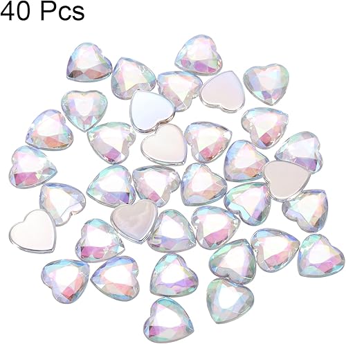 Miniatura 10 de MECCANIXITY 40 piezas de diamantes de imitación acrílicos de corazón de 0.59 pulgadas (0.591 in) con parte trasera plana, gemas de plástico,