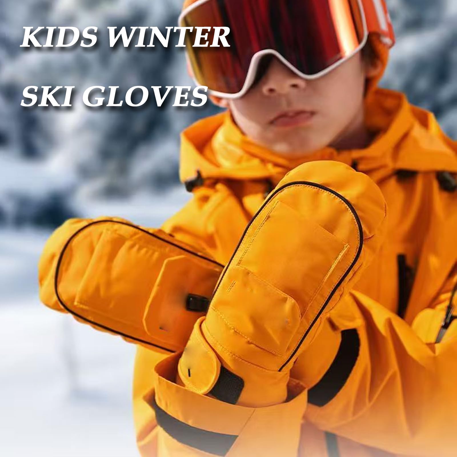 Guanti Sci Bambino, Guanti Termici Invernali, Muffole da Neve per Bambini, Impermeabili, Regalo per Ragazzi E Ragazze, per Ciclismo, Snowboard,3.Orange,S (5~11 Years)