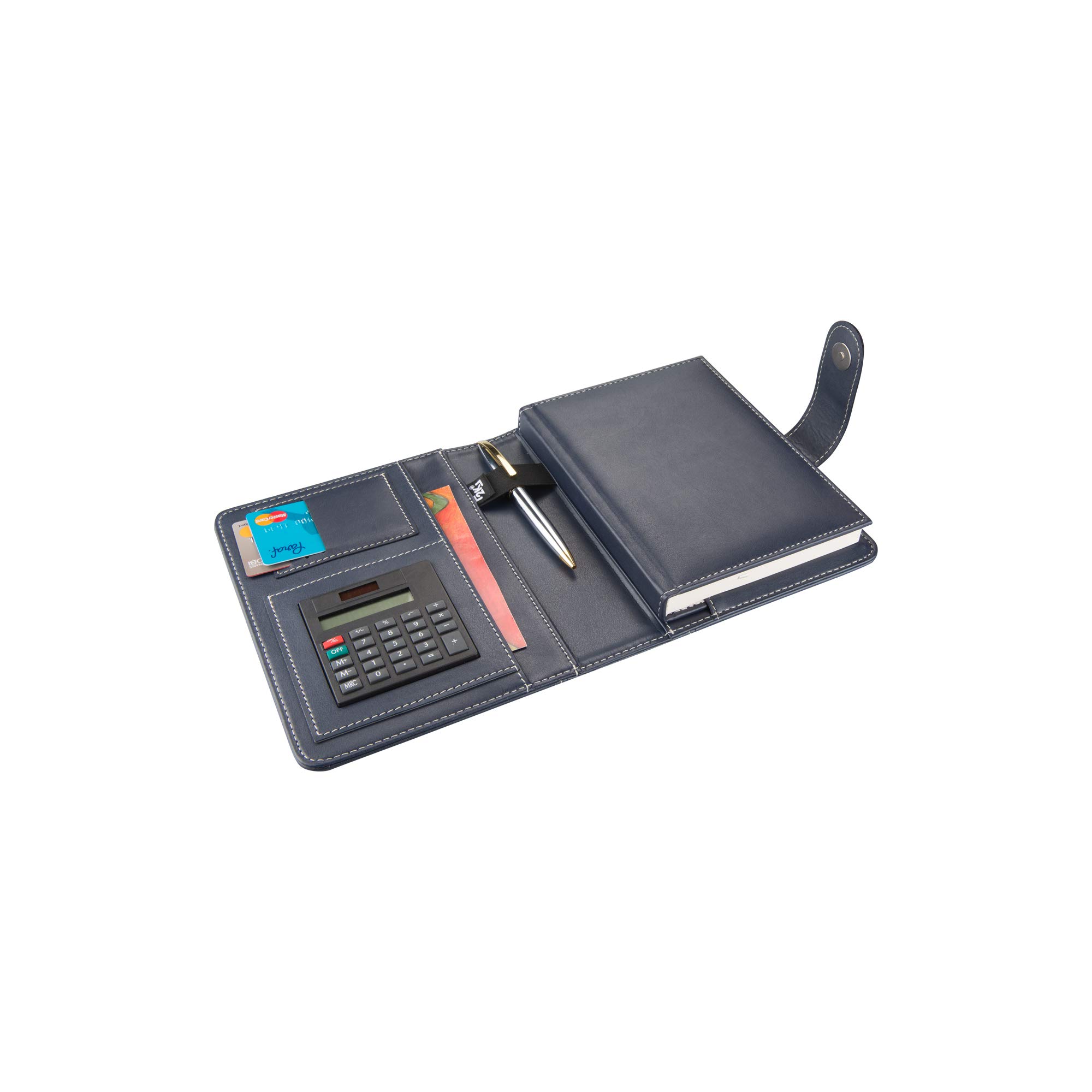 2K 4652 Ajanda Tarihsiz Çizgili 14X20 cm Ajanda/Defter Hesap Makineli Suni Deri Organizer, Lacivert