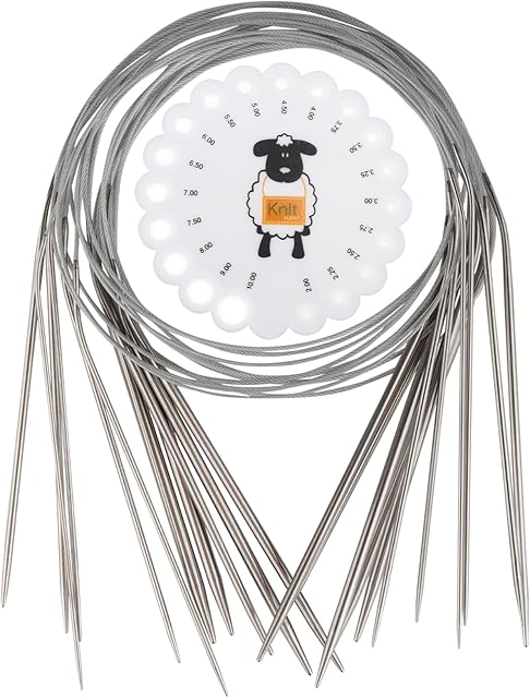 Aeelike Circular Knitting Needles Set 80 cm long, Circular Knitting Needles UK 11 Pack for Beginners, Metal Round Knitting Needles with Needle Gauge, Cable and Circular Needles for Socks Hats Knitting