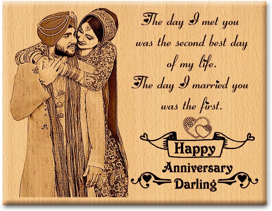 Incredible Gifts India The Day I Met You Wedding Anniversary Rectangular Wall Mount Personalized Gift for Couple Wooden Photo Frame | Gift for Couple (10x8-inch, Brown)