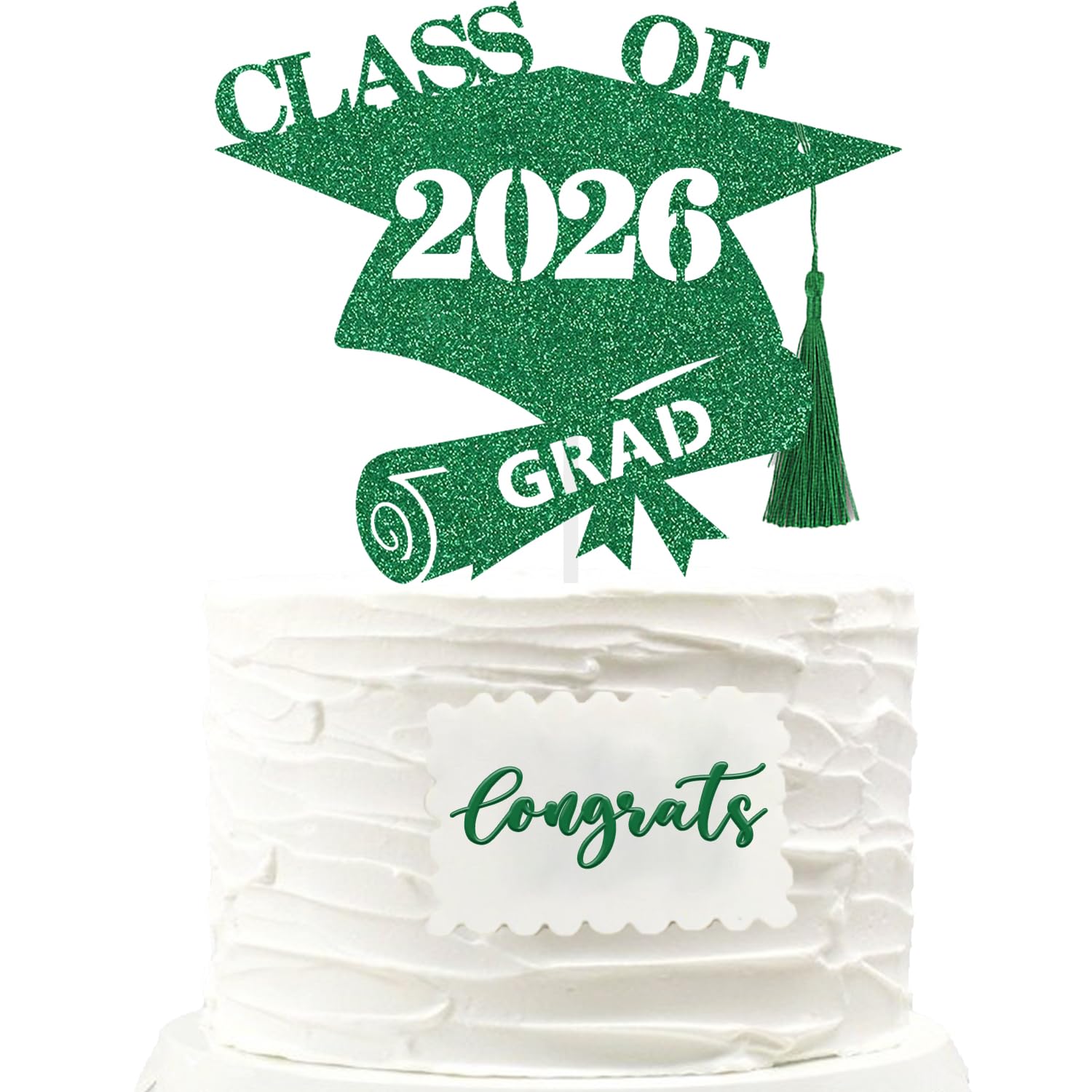 Graduation Cap Cake Topper With Silk Tassel Glitter Diploma Class Of 2026 Grad Party Decoration Green