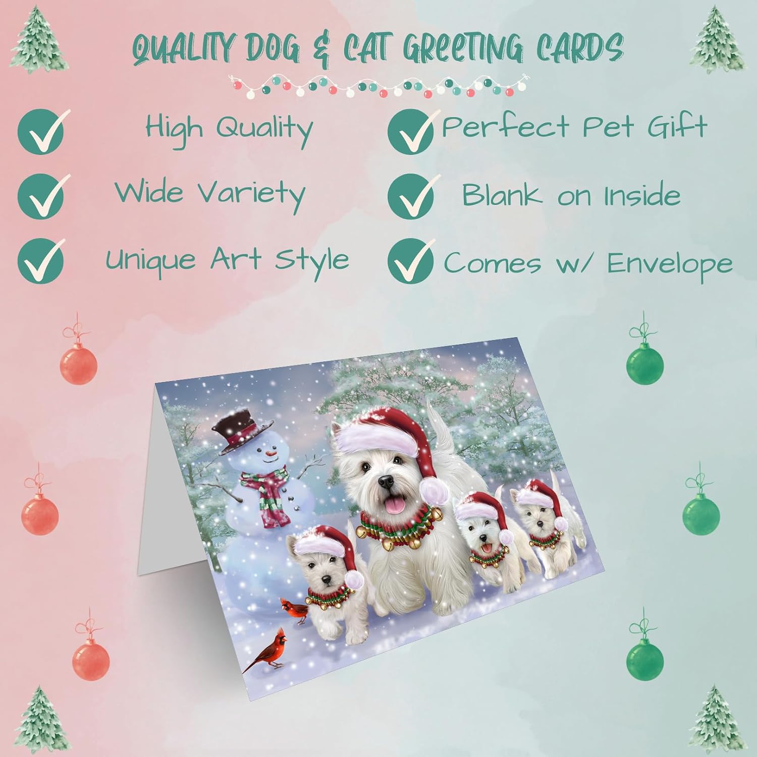 Christmas Running Family West Highland White Terriers Dog Greeting Cards - Adorable Pets Invitation Cards with Envelopes - Pet Artwork Christmas Greeting Cards GCD71468 (10 Greeting Cards)