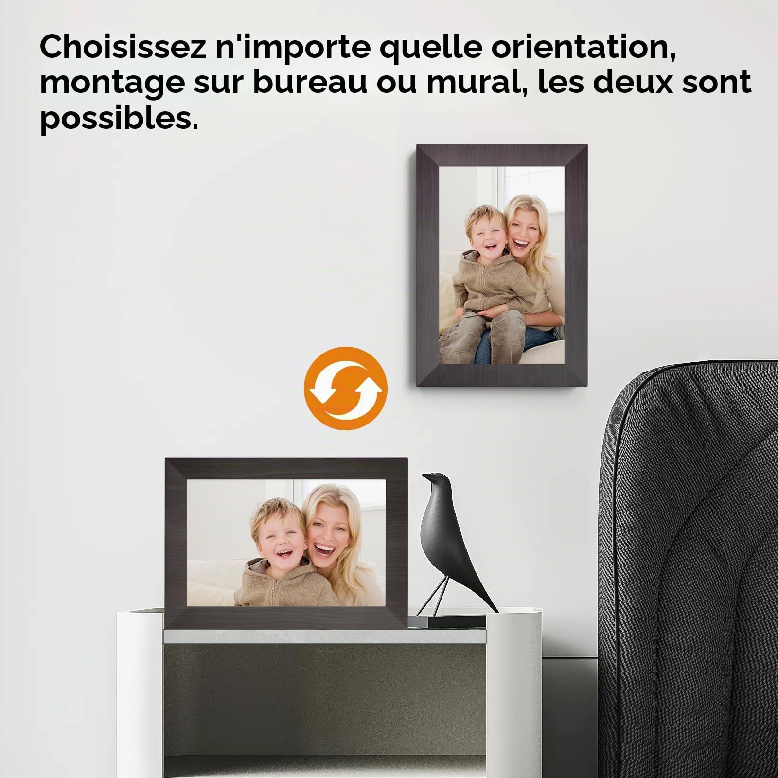 Cadre Photo Numérique 10 Pouces, WiFi intégré en mémoire de 32 Go, Cadre électronique avec écran Tactile IPS, Rotation Automatique, Partage Facile de Photos ou de vidéos Via Application