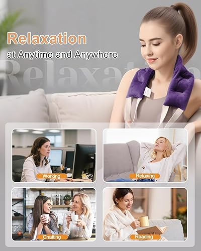 Miniatura 7 de COMOIL Almohadilla térmica para microondas para cuello y hombros con asas, envoltura térmica para el cuello, calentador reutilizable, paquetes