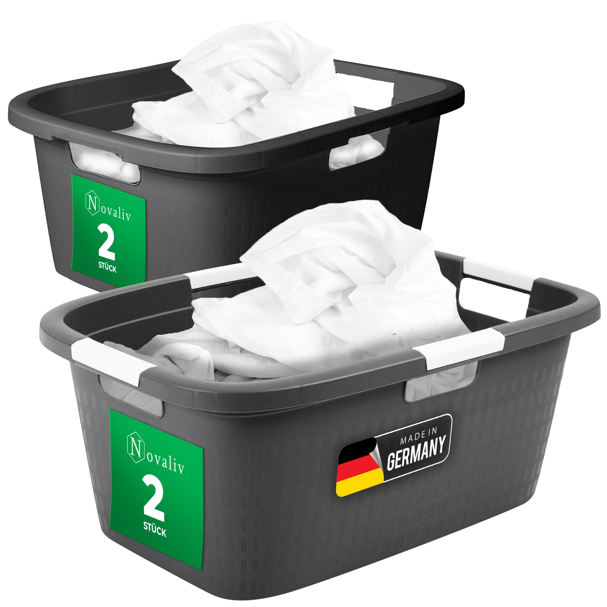 Novaliv Wäschewanne-Set 2x 25L + 2x 40L, Wäschebox Set Wäscheeimer Wäschebehälter für Bad Wäsche Schmutzwäsche, Wäschekörbe Wäschewanne Laundry Basket Wäschetonne Korb Sammler Box Wanne