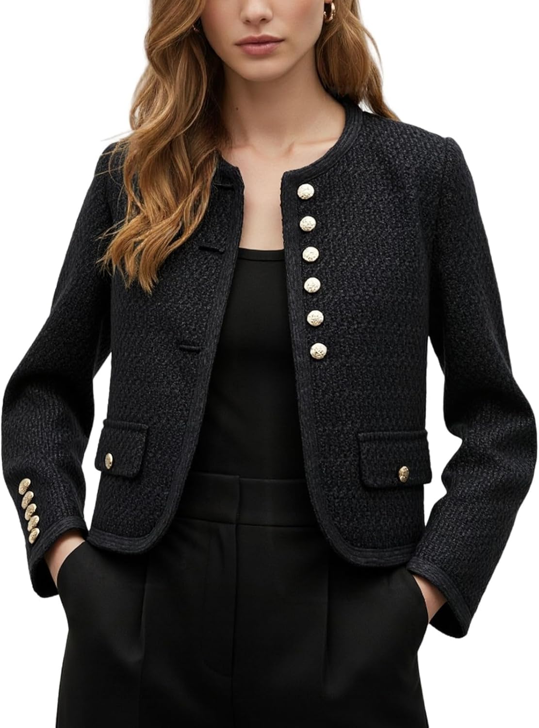 MINTLIMIT Women's Tweed Blazer Jacket Casual Long Sleeve Open Front Work Office Plaid Short Jacket