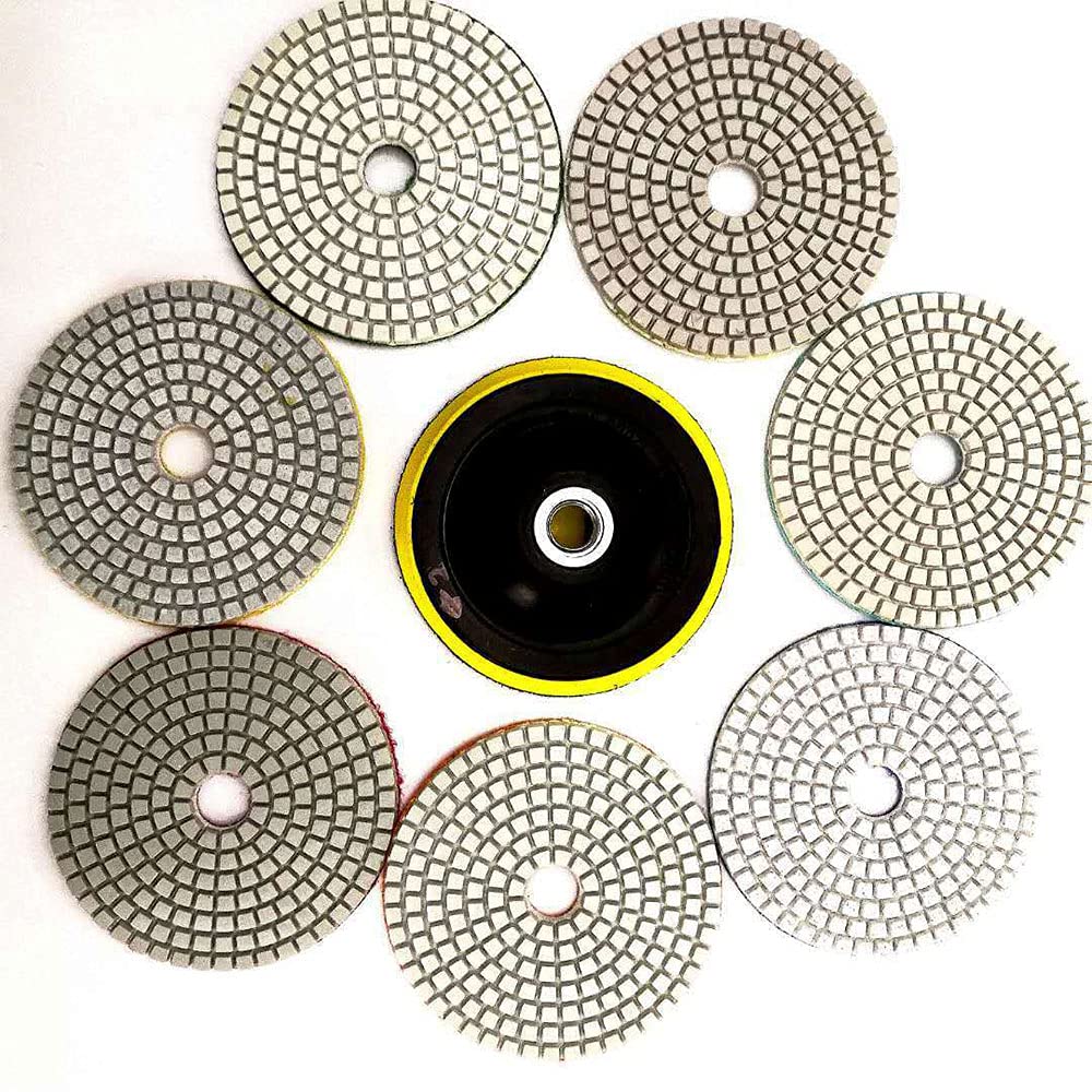 4 inch Diamond Polishing Pads Set Wet Polishing 1Pcs 50#-3000# Grit Pads for Granite, Stone, Concrete, Marble, Travertine Polishing 7 Sizes for Choose