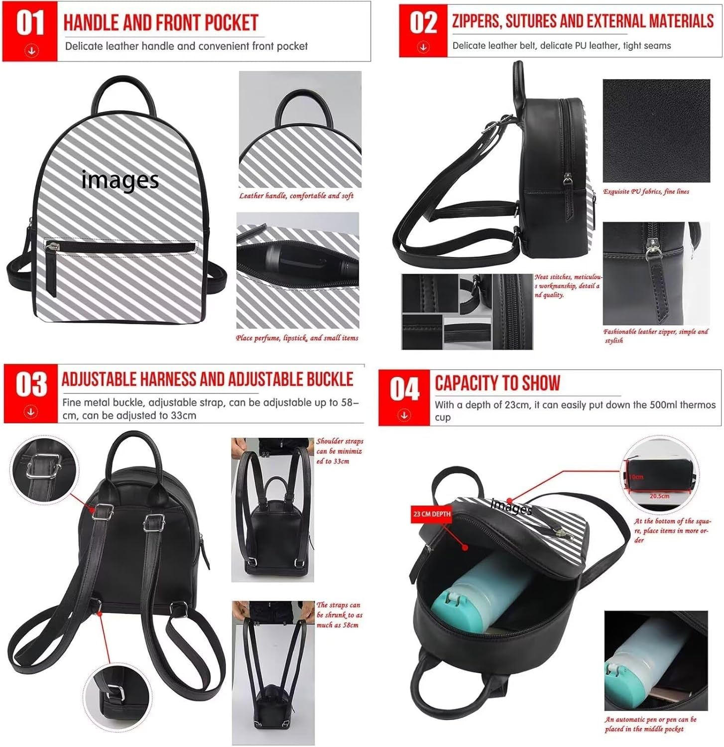 Skull Rose Mini Backpack Purse for Women - Lightweight Leather Backpack Shoulder Rucksack with Adjustable Straps