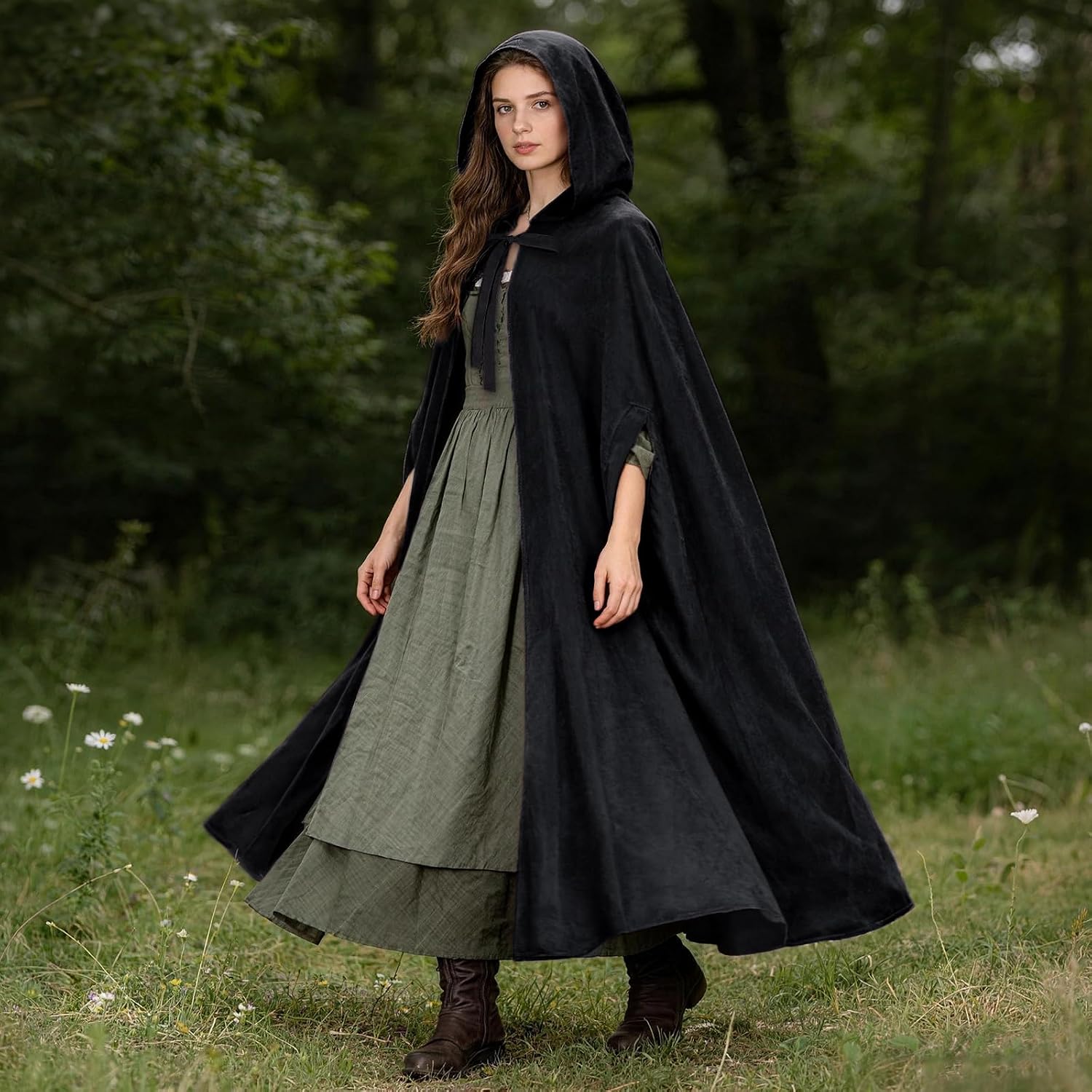 Ultrafun Women Renaissance Hood Cloak Arm Holes Medieval Cape with Hood for Halloween Costumes Cosplay