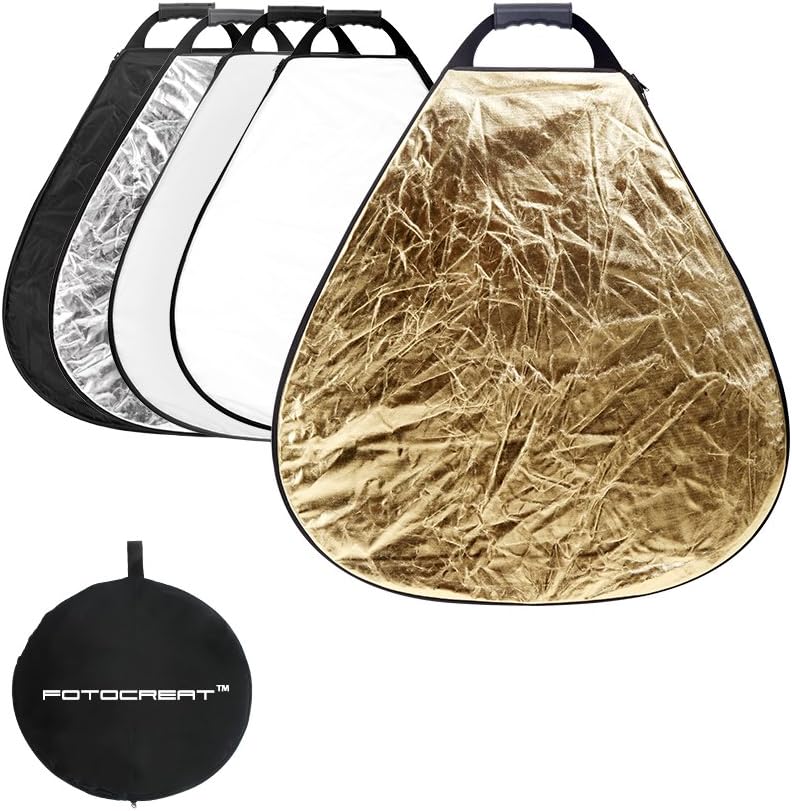 FOTOCREAT 32”(80cm) 5 in 1 Triangle Collapsible Light Reflector With Handle(golden/silver) for Photography Photo Studio Reflector Photography 5 in 1 Reflctor (32inch)
