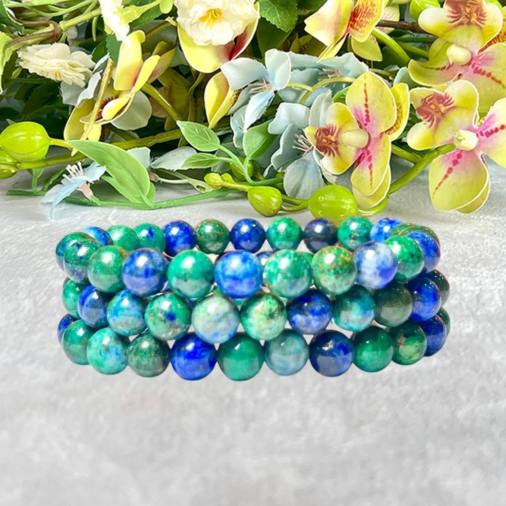 8mm Azurite Malachite stone Round Beads Stretch Bracelet - Image 2