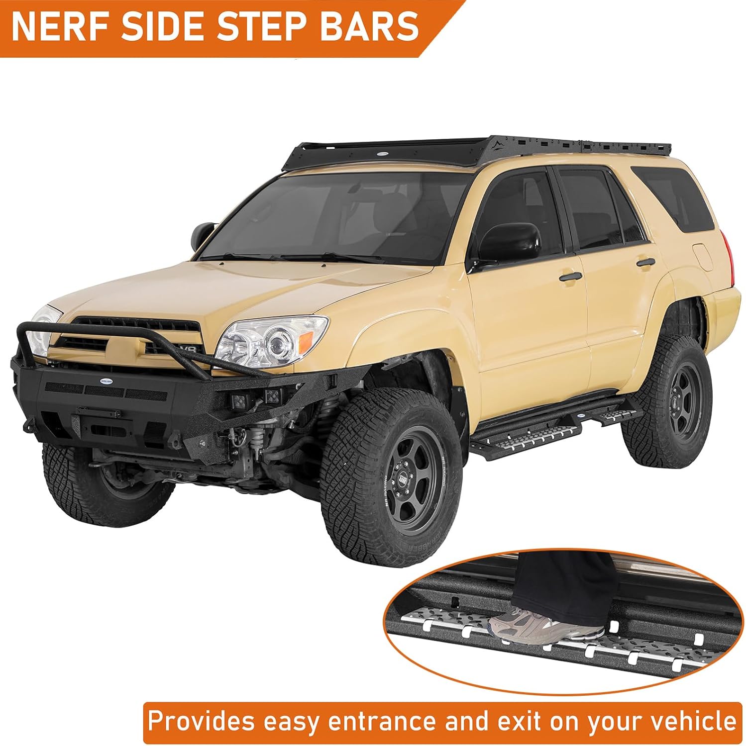 Hooke Road 03-09 4Runner Side Steps Running Boards for 2003-2009 Toyota 4Runner 4th Gen(Excluding Limited), 6.3" Drop Down Nerf Step Bars with Stainless Steel Non-Slip Pads