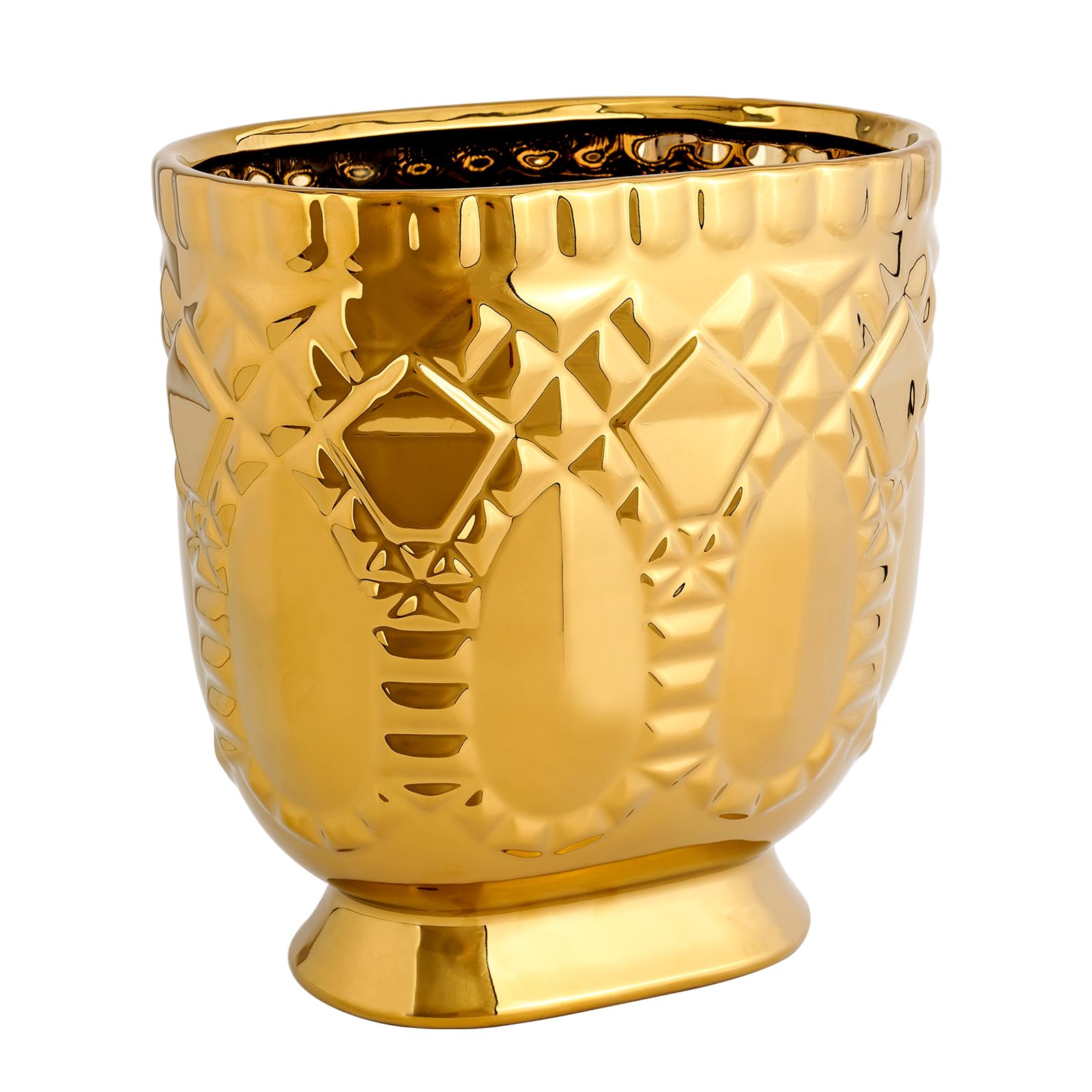 TCQMSS Modern Golden Trash Can, Ceramic Waste Container Garbage Receptacle Bin for Bathrooms, Powder Rooms, Kitchens - Stylish Wastebasket Garbage Can for Home & Office