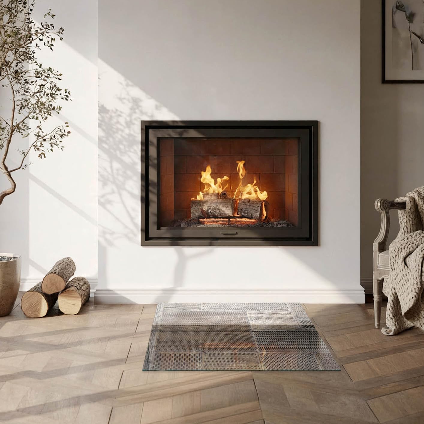 Piastra per camino e stufa 60x60 cm Resistente alle Alte Temperature Resistente a Scintille Design Elegante Protezione del Pavimento di Vetro Temperato Quadrato - Modello di lamiera forata