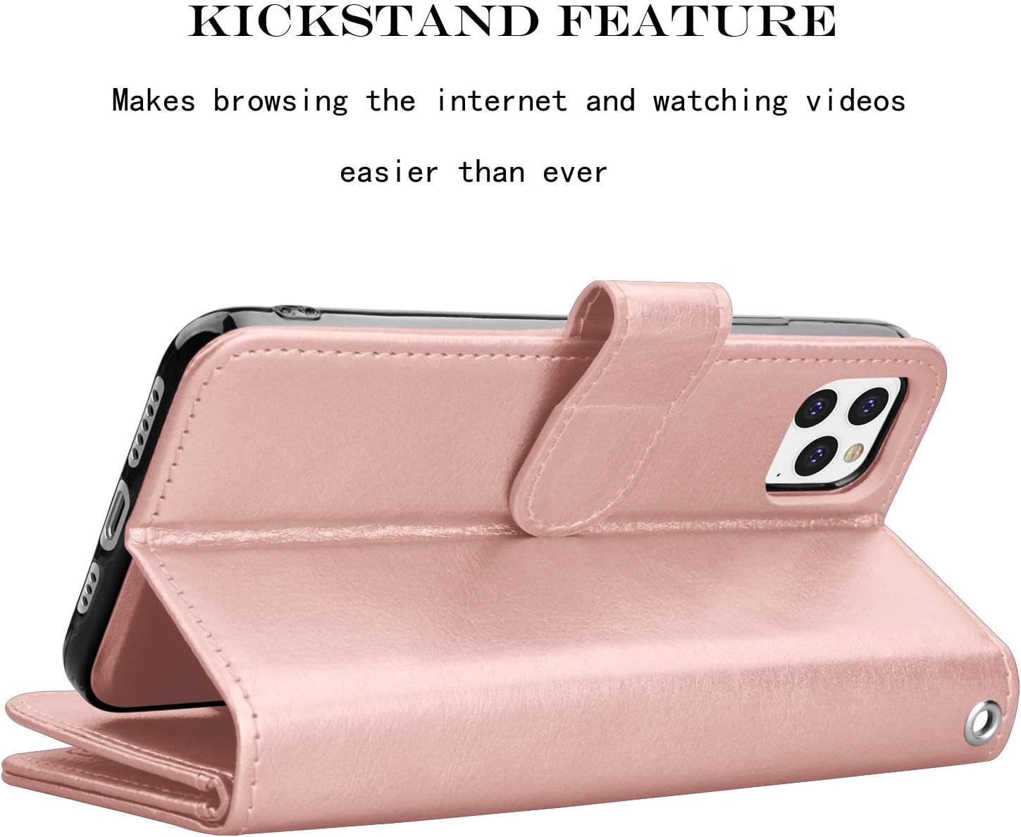 Njjex Wallet Case For iPhone 11 XI, For iPhone 11 Case (6.1"), [9 Card Slots] PU Leather ID Credit Holder Folio Flip [Detachable] Kickstand Magnetic Phone Cover & Lanyard For iPhone 11 2019 -Rose Gold - Image 5