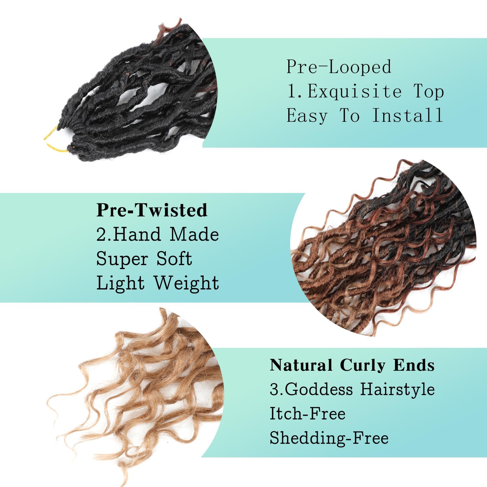 Goddess - Set di 6 ganci per capelli finti per donne nere, per capelli gessetti all'uncinetto, stile Boho locs, fiume Locs Crochet Hair with Curly Ends (18 pollici, 1b/30/27 #, 6 pezzi)
