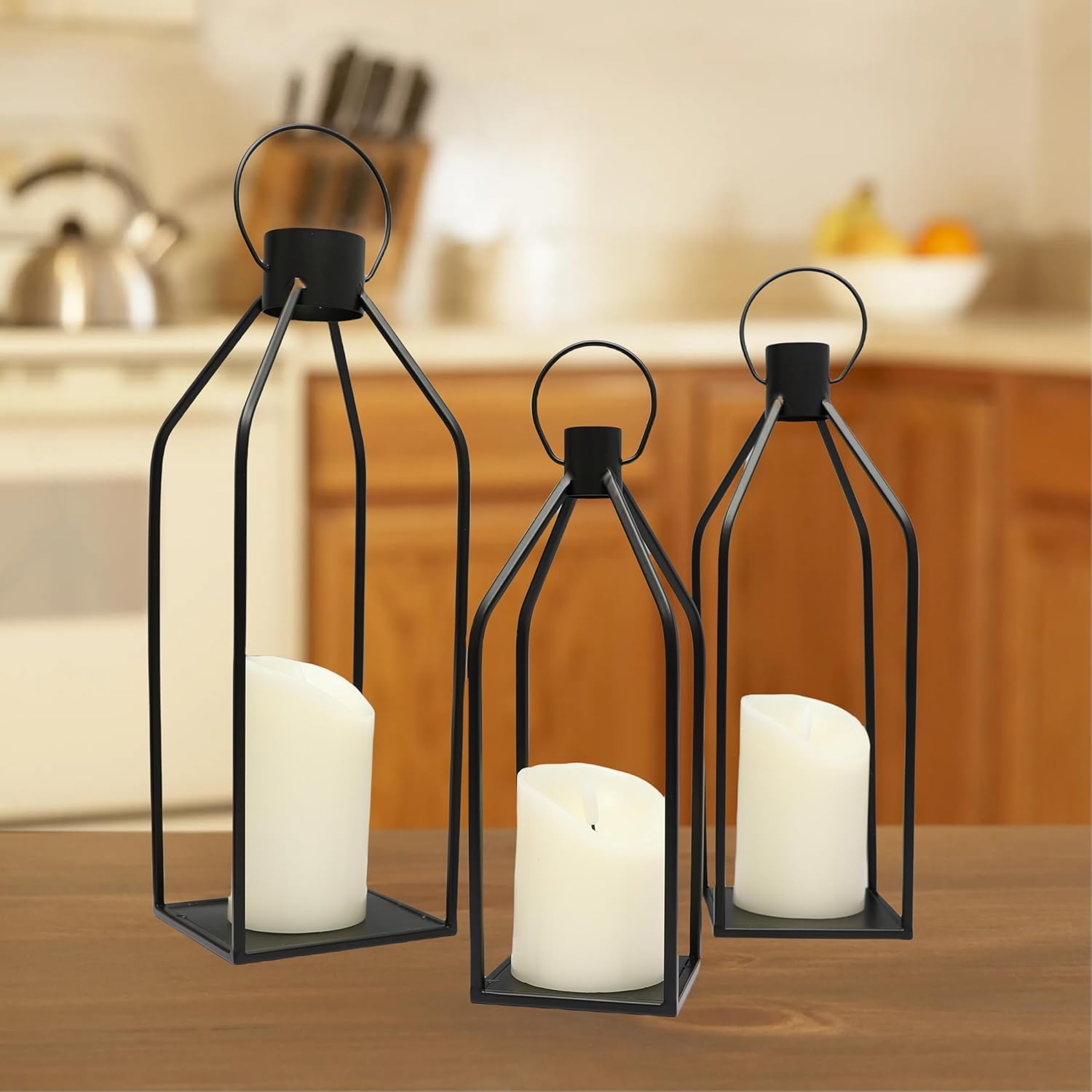 Lanterns Decorative Tall Large Black Metal Candle Lanterns Set of 3- Modern Farmhouse Decor for Indoor,Outdoor,Tabletop,Porch (No Glass NO Candles)
