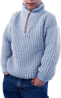 Boys Sweater Kids Long Sleeve High Neck 1/4 Zip Cable Knit Sweater Fall Winter Warm Chunky Pullover Tops