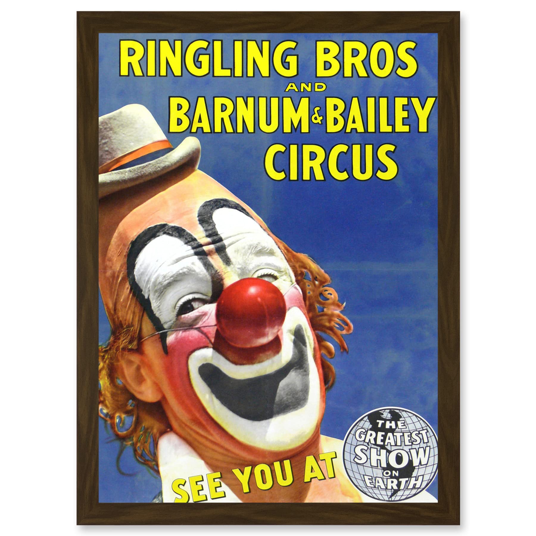 Artery8 Circus Ringling Bros Barnum Bailey Show Clown A4 Artwork Framed Wall Art Print