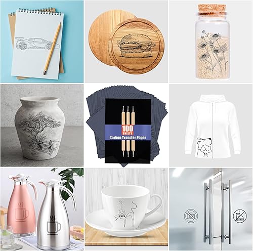 Vista 13 de PSLER 120 hojas de papel de transferencia blanco y 80 hojas de papel de transferencia de carbono con 2 lápices en relieve y 1 lápiz para Blanco