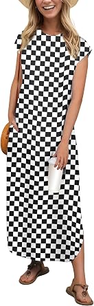 HiMONE Beach Vacation Dresses for Women 2025 Sundress Cap Sleeves Casual Maxi Beach Dress with Pockets XS-2XL