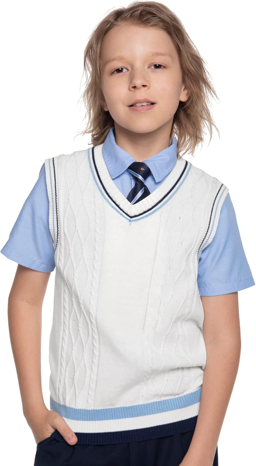 Kid Nation Boys Sweater Vest 100% Cotton School Uniform Vest for Girls Boy Toddler Kids Knit Vest - Image 2