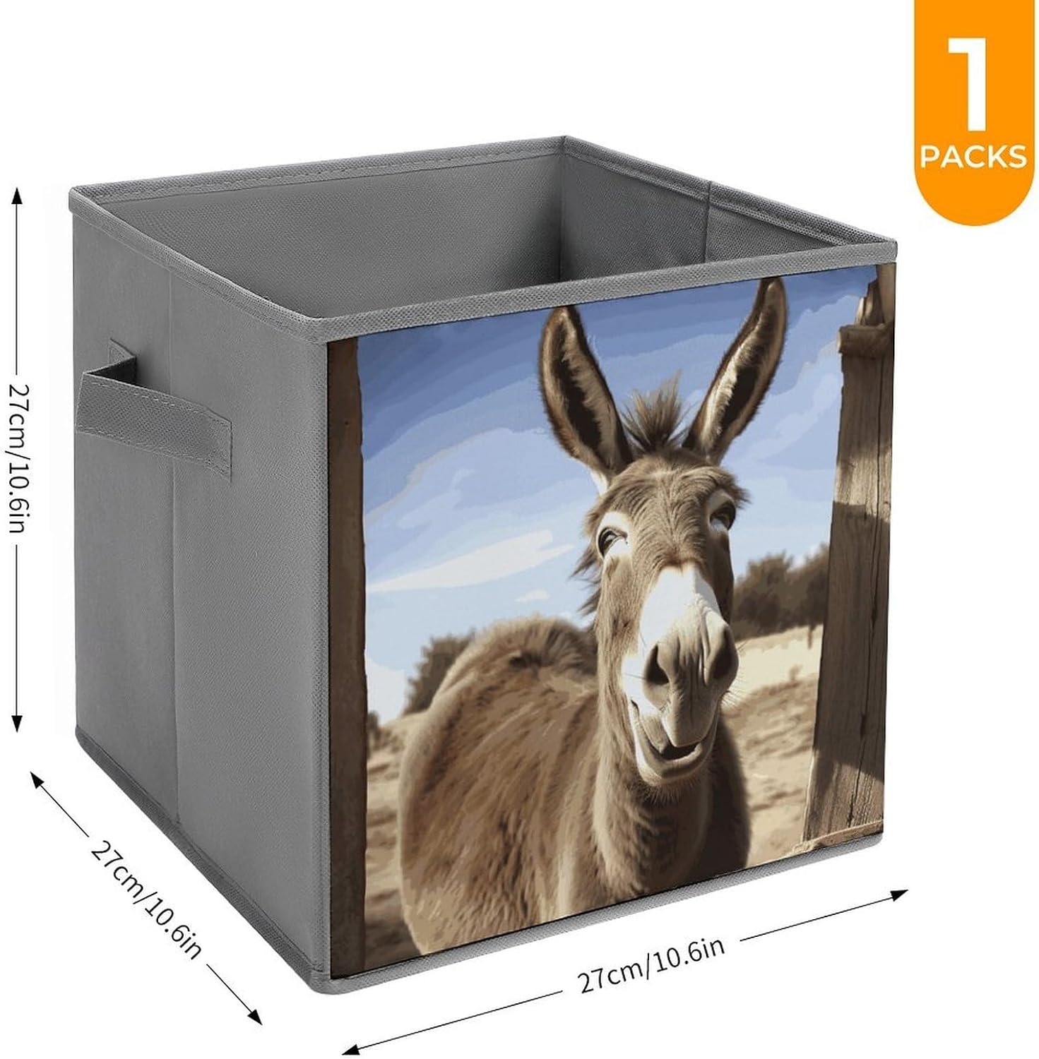Funny Donkey Storage Cubes Organizer for Home, Foldable Storage Bins with Handles, 10.6 Inch Storage Bags 1PCS for Clothes, Large Organizer Bins for Organizing Bed Sheets image 2