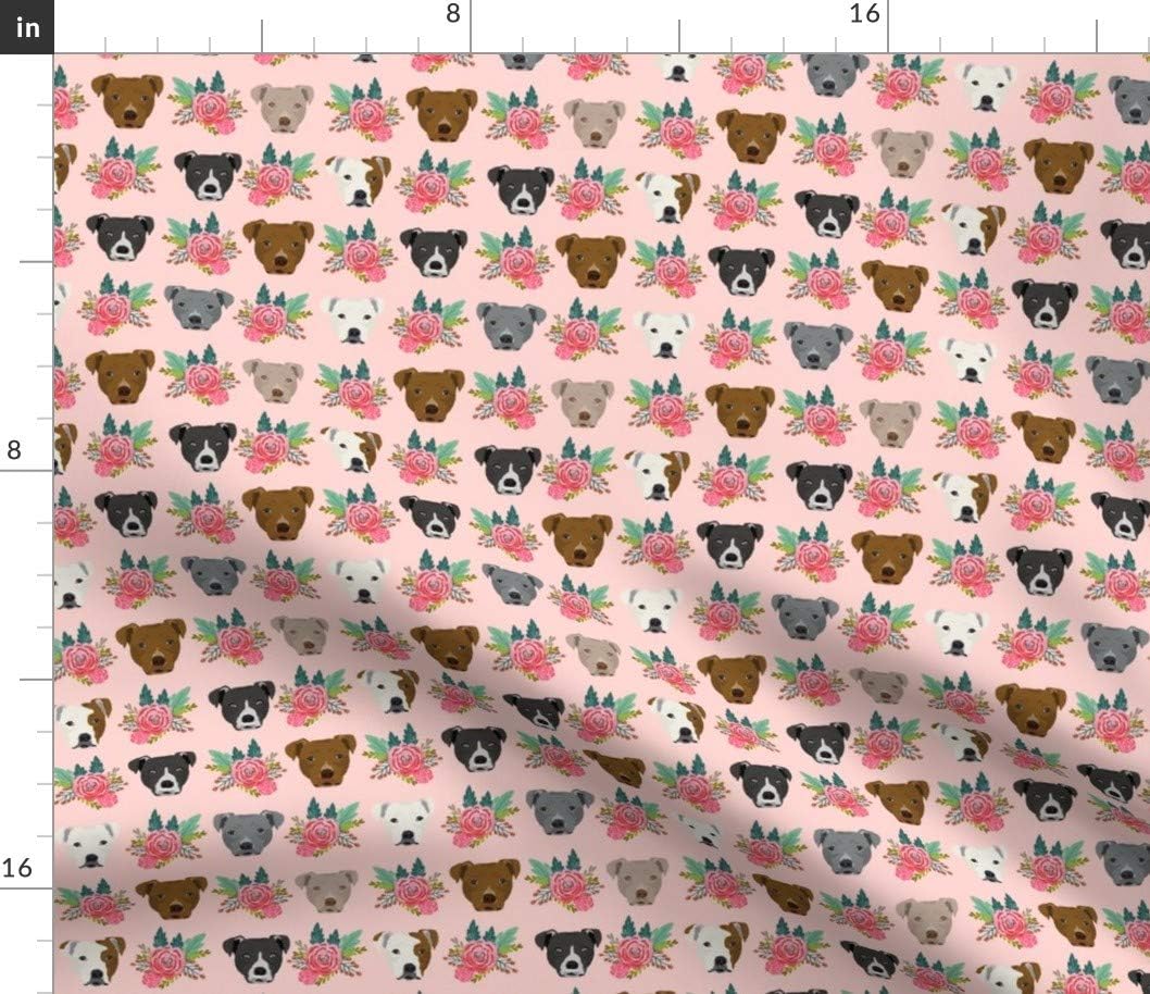 Spoonflower Fabric - Pitbull Floral Head Pitbulls Dogs Pitty Florals Pet Portrait Printed on Petal Signature Cotton Fabric by The Yard - Sewing Quilting Apparel Crafts Decor