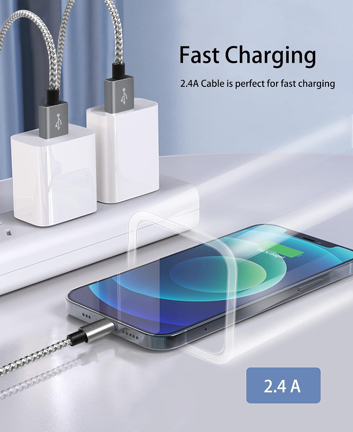 iPhone Charger, 5Packs(3ft 3ft 6ft 6ft 10ft)Charging Cable MFi Certified USB Lightning Cable Nylon Braided Fast Charging Cord Compatible for iPhone13/12/11/X/Max/8/7/6/6S/5/5S/SE/Plus/iPad(Gray White)