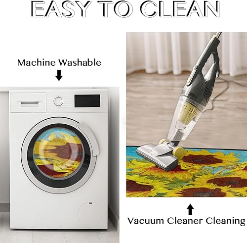 Miniatura 5 de GUYOS Juego de 2 alfombrillas de cocina con patrón de girasol estilo pintura al óleo para piso, tapete acolchado antifatiga, para estar de pie y