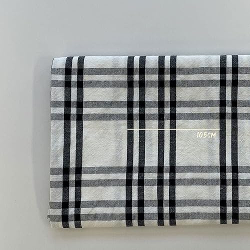 Miniatura 2 de Tela de lino de algodón a cuadros simples blancos y negros  Patrón de tela vibrante para costura, manualidades y decoración del hogar