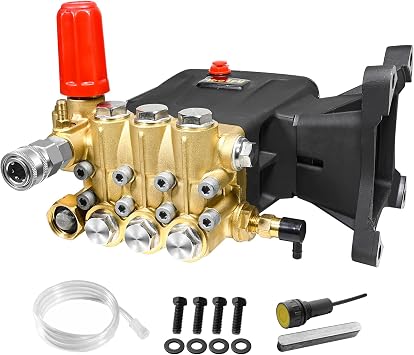 TOOLCY Pressure Washer Pump 3600-4000 PSI Max, Replacement Pump 4 GPM, Triplex Plunger, Horizontal 1" Shaft Gas Power Washer Pump with Pressure Adjustment Unloader & Chemical Injection, Direct Drive