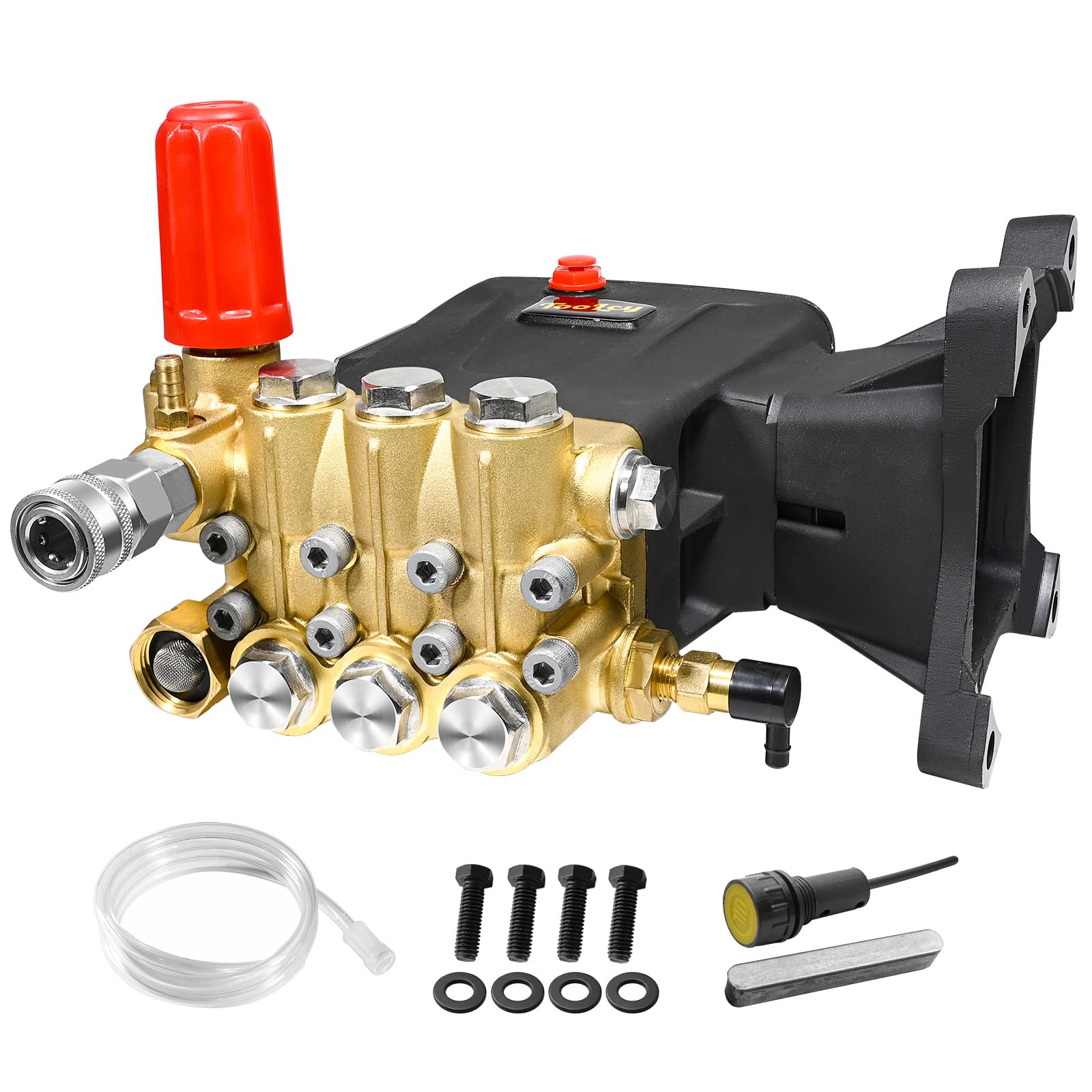 Pressure Washer Pump 3600-4000 PSI Max 4 GPM, Triplex Plunger Pressure Washer Replacement Pump, Horizontal 1 inch Shaft Gas Power Washer Pump with Pressure Adjustment Unloader