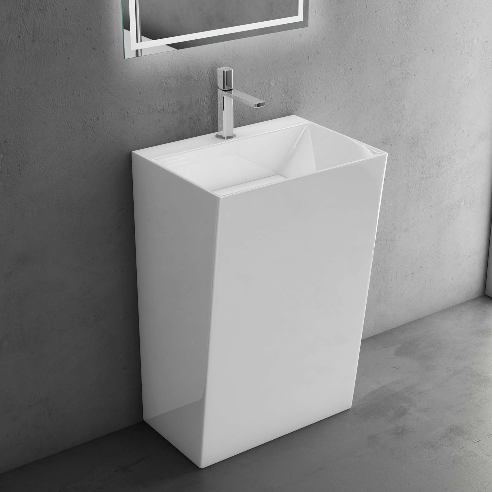 doporro Lavabo sur Pied Blanc Vasque Colonne en Fonte Minérale Lave Mains Rectangulaire pour Salle de Bain 60x45x90cm Colossum40