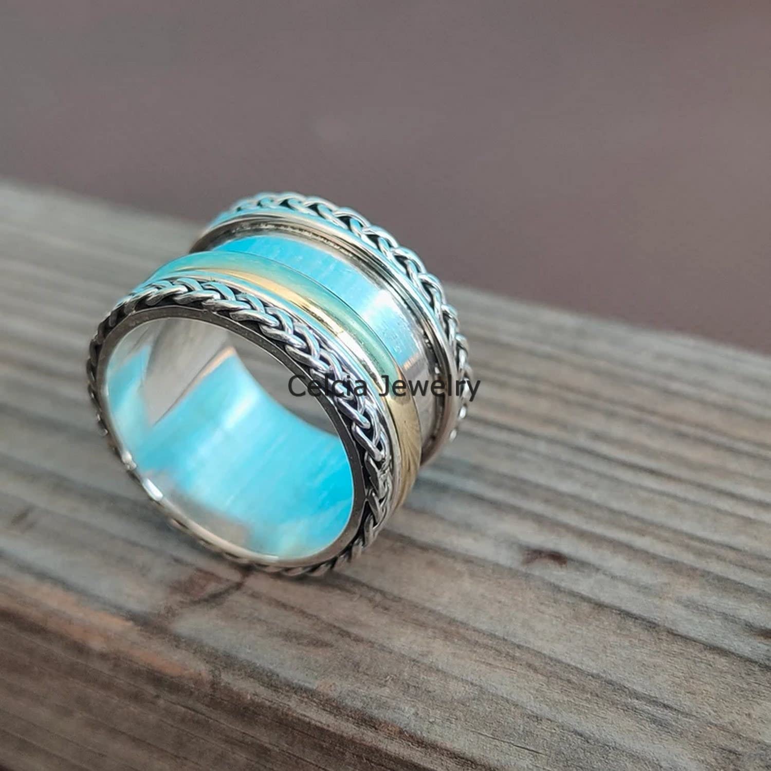 Anillo giratorio de plata de ley 925 para meditación, antiestrés, regalo para el día de la madre, para hombre y mujer (talla 7 de EE. UU.)