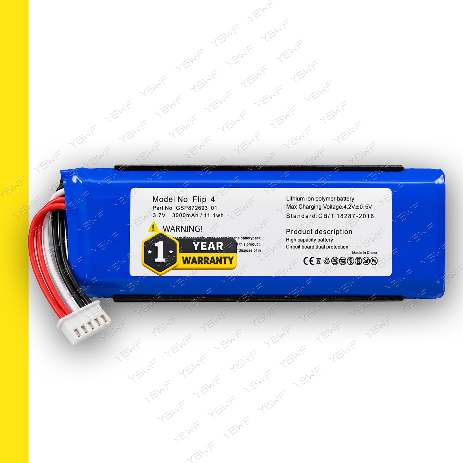 Original GSP872693 01 3000mAh 7.2V Battery for Flip 4 is a Waterproof Portable Bluetooth Speaker - with 1 Year Warranty* (White, Flip 4 Special Edition)-image-4